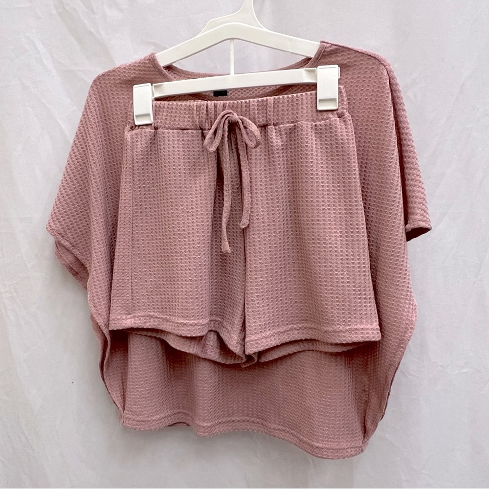 SHEIN Two Piece Blush Pink Waffle Knit Lounge Set Size Small